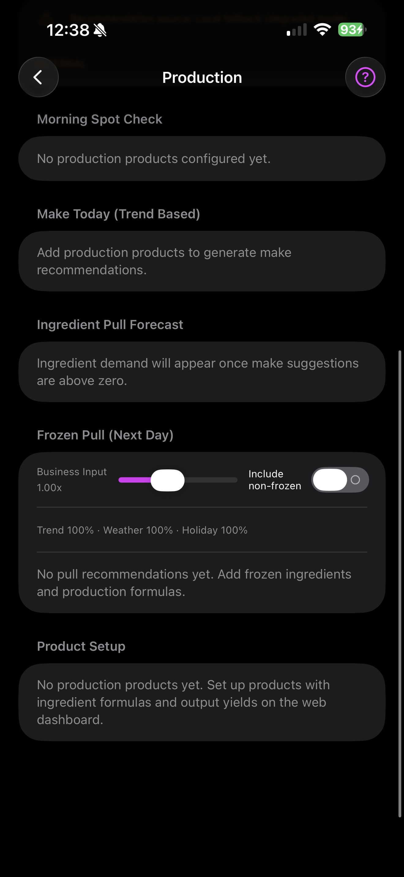 InvenTraker mobile production screen