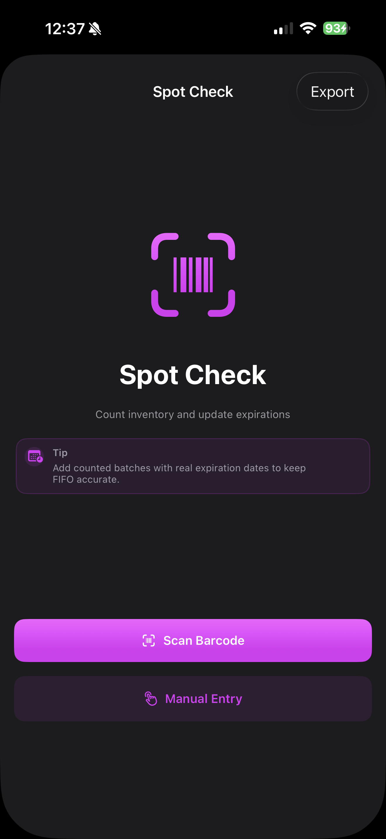 InvenTraker mobile spot check screen